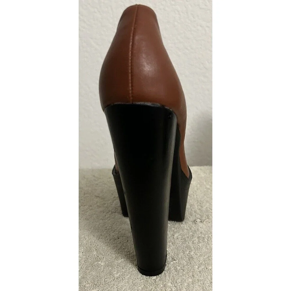 HRH Women's Platform Block High Heels Chunky Shoes Brown and Black Size 6 1/2